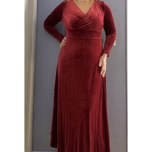 Red Velvet Long Dress Leadinstar v Neck Long Dleeve Lady In Red L Party